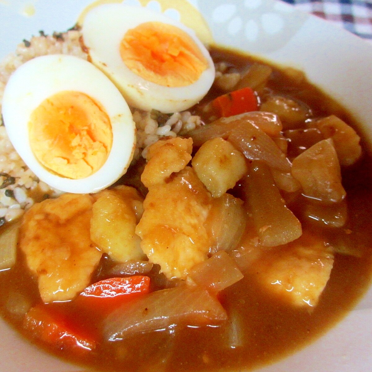 ジャガイモと胸肉のカレーゆで卵そえ レシピ 作り方 By Mococo05 楽天レシピ ジャガイモと胸肉のカレーゆで卵そえ レシピ 作り方 By Mococo05 楽天レシピ